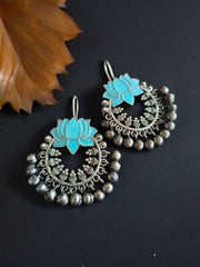 Lotus Shaped Meenakari Hook Earring