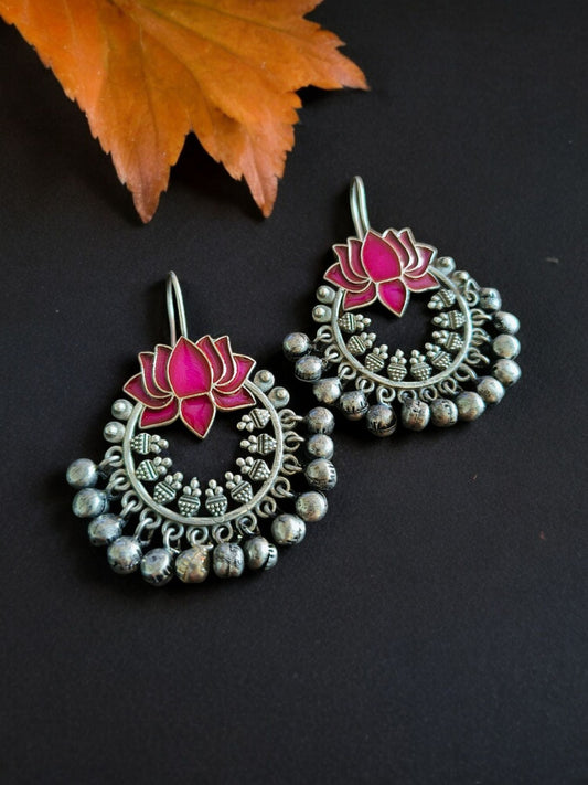 Lotus Shaped Meenakari Hook Earring 1500