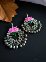 Lotus Shaped Meenakari Hook Earring