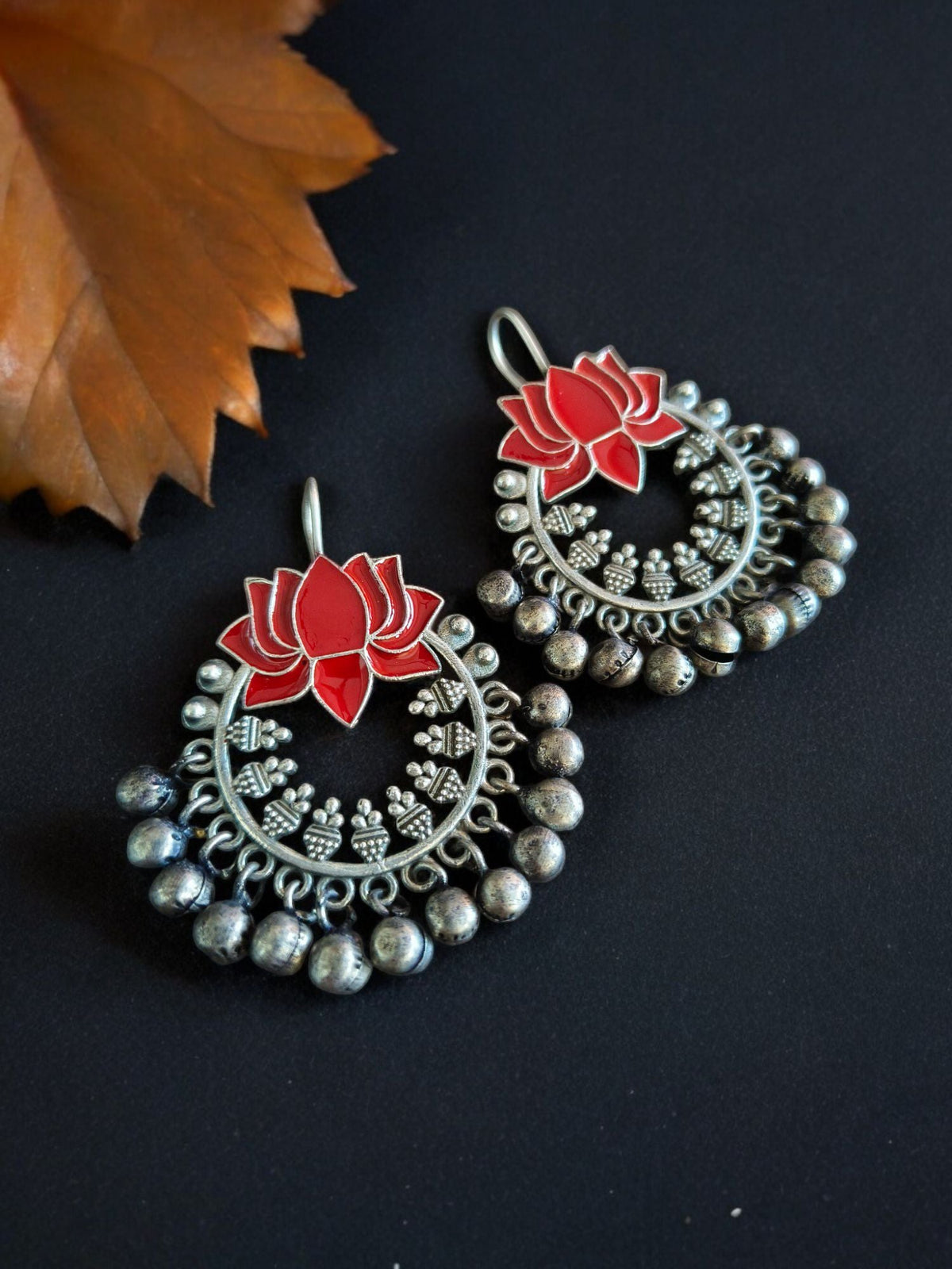 Lotus Shaped Meenakari Hook Earring