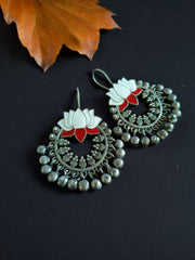 Lotus Shaped Meenakari Hook Earring