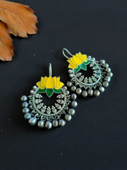 Lotus Shaped Meenakari Hook Earring