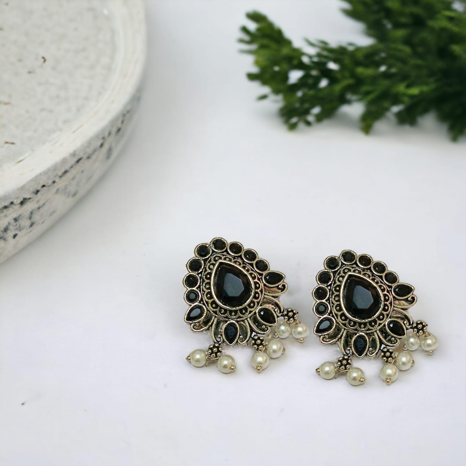 Oxidized Silver Jhumkas 