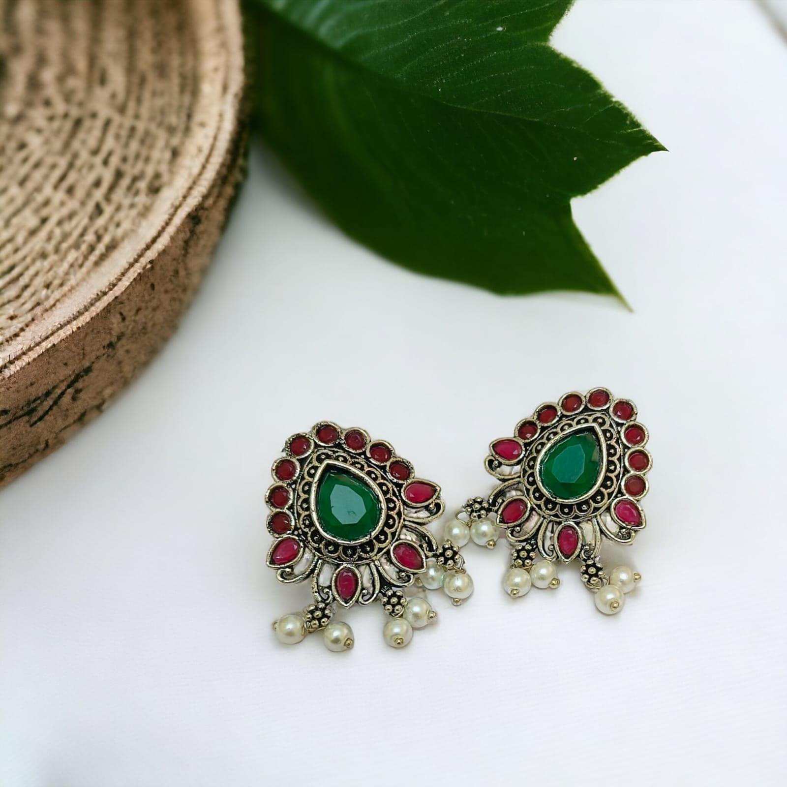 Oxidized Silver Jhumkas 