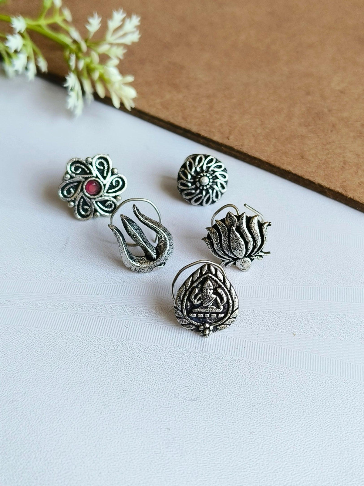 Ocean's Whisper Oxidised Nosepins | Dynamic Jewelove