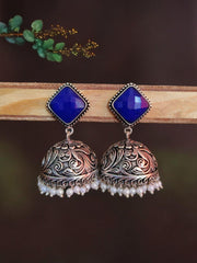 oxidised jhumkas with pearl