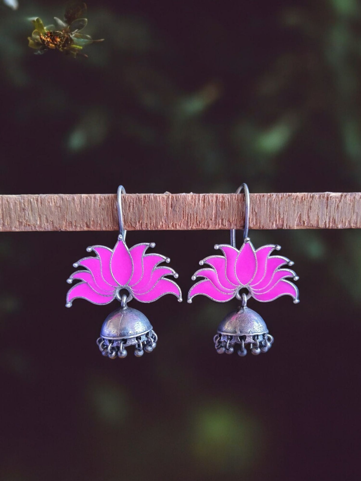 Lotus Oxidized Jhumka Earrings | Dynamic Jewelove