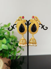 Long Gold Plated Jhumka Earring With Pearl and Monalisa Stone | Dynamic Jewelove