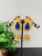 Long Gold Plated Jhumka Earring With Pearl and Monalisa Stone | Dynamic Jewelove