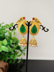 Long Gold Plated Jhumka Earring With Pearl and Monalisa Stone | Dynamic Jewelove