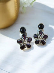 Flower Stone Oxidised  Stud Earrings | Dynamic Jewelove