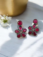 Flower Stone Oxidised  Stud Earrings | Dynamic Jewelove