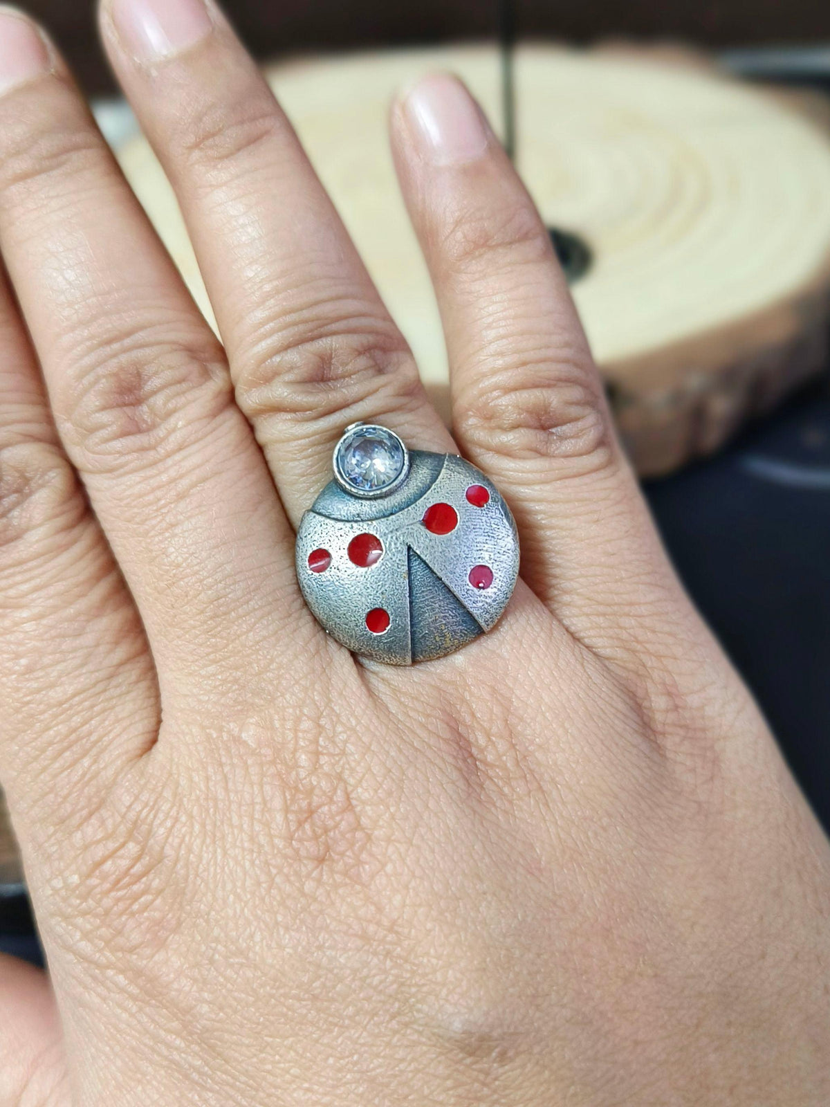 Unique Enamel Ring with Stone | Dynamic Jewelove