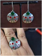 Unique Enamel Hook Earring and Ring with Stone | Dynamic Jewelove