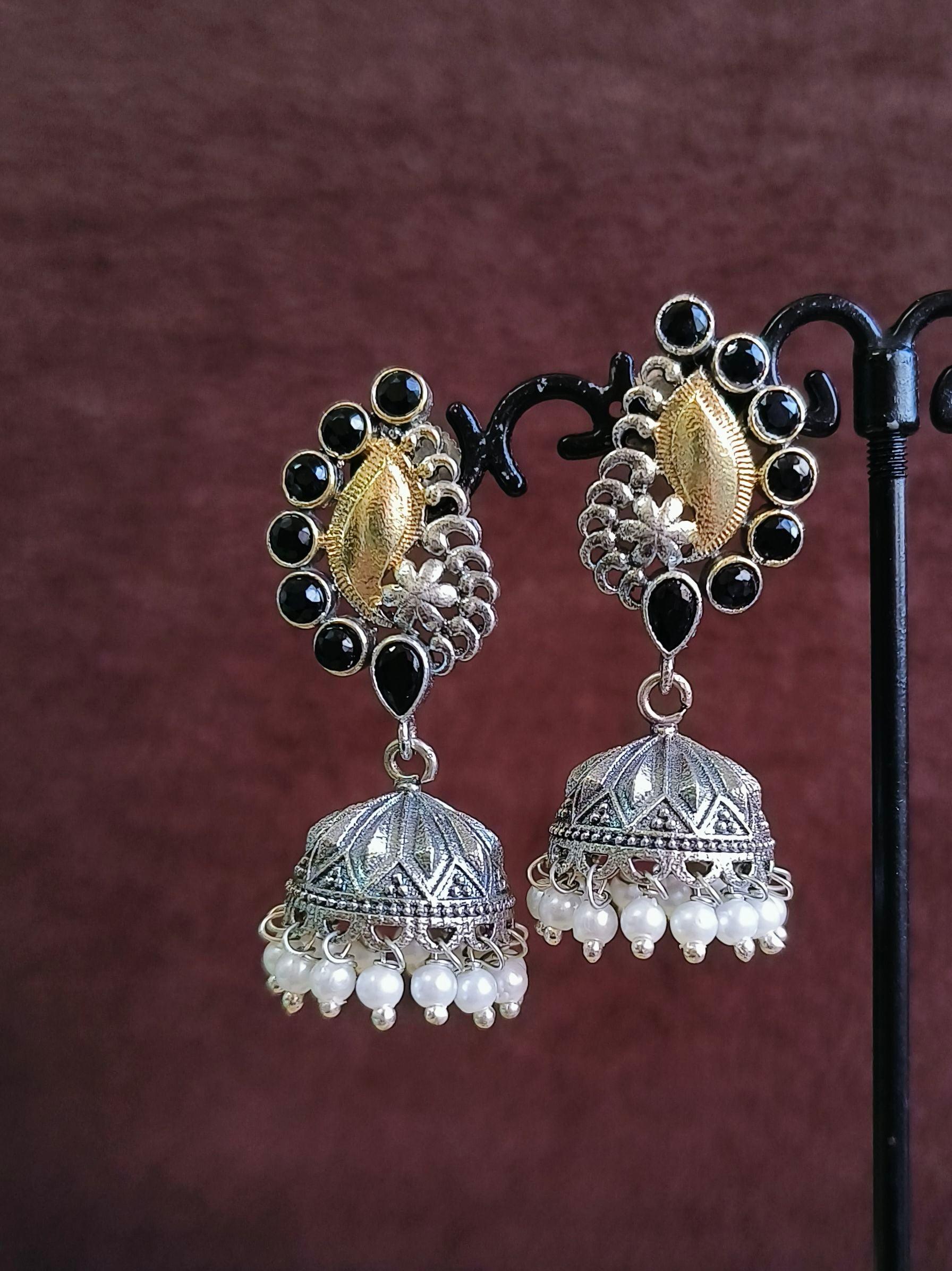 oxidised pearl jhumki