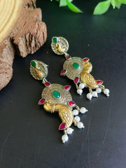 Peacock Oxidised Pearl Jhumki | Dynamic Jewelove