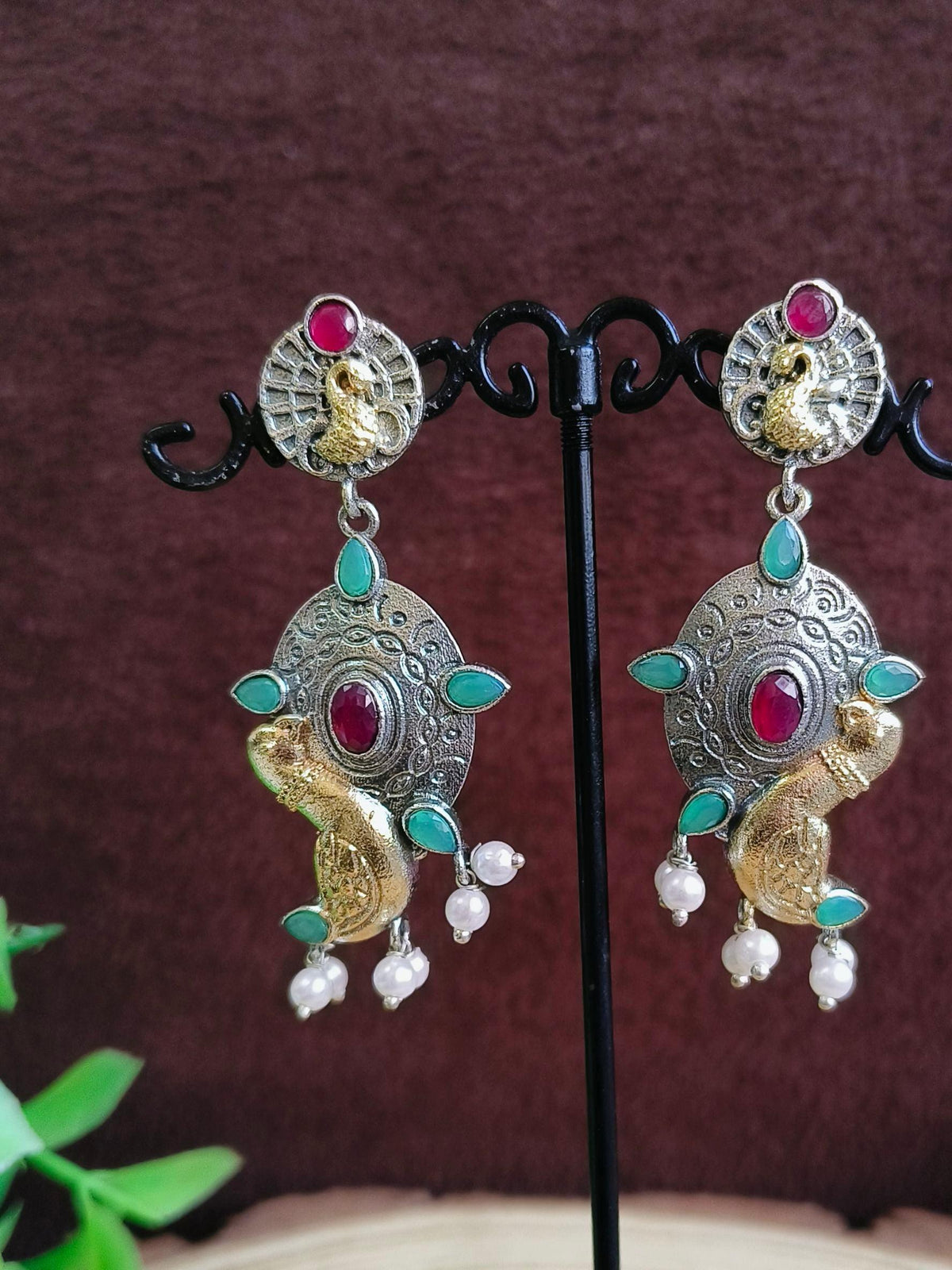 Peacock Oxidised Pearl Jhumki | Dynamic Jewelove