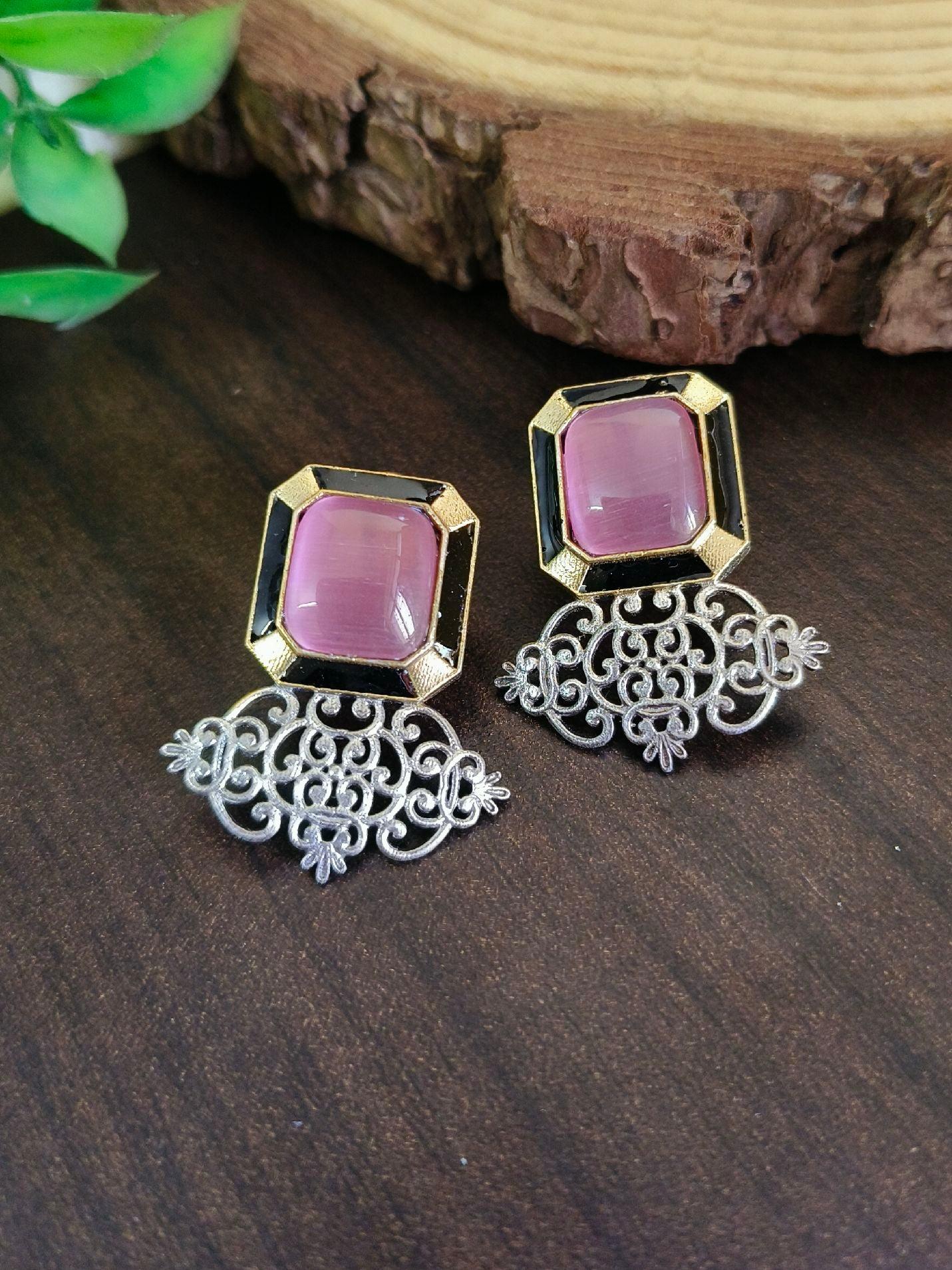 Stone Stud Brass Earrings