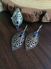 oxidized hook earrings with ring