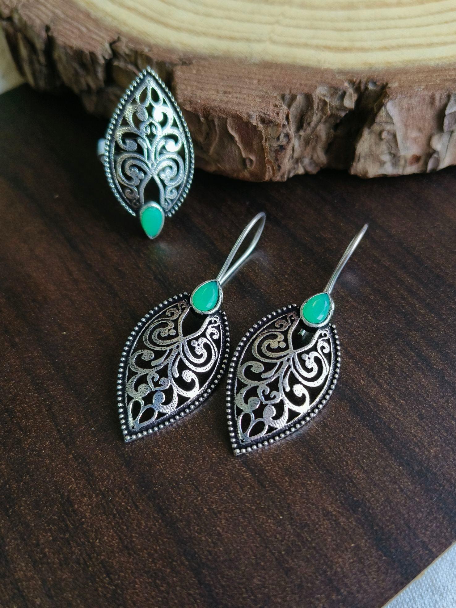 oxidized hook earrings with ring