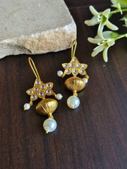 Kalash Style Gold Plated Hook Earring with White Pearl | Dynamic Jewelove