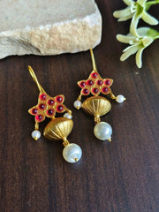 Kalash Style Gold Plated Hook Earring with White Pearl | Dynamic Jewelove