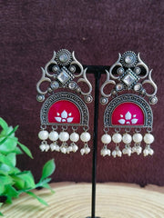 Hand-Painted Pearl Earrings Oxidised | Dynamic Jewelove