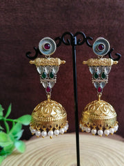 Golden Oxidised Jhumka