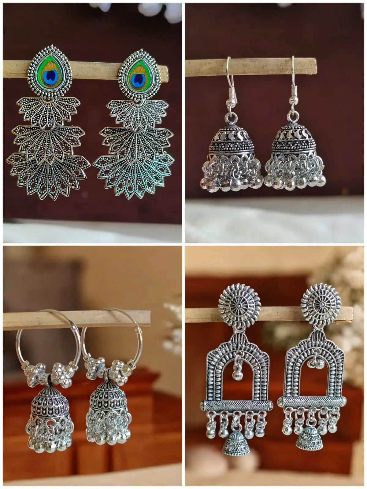 Trendy Navratri Silver Earrings Combo Set | Dynamic Jewelove
