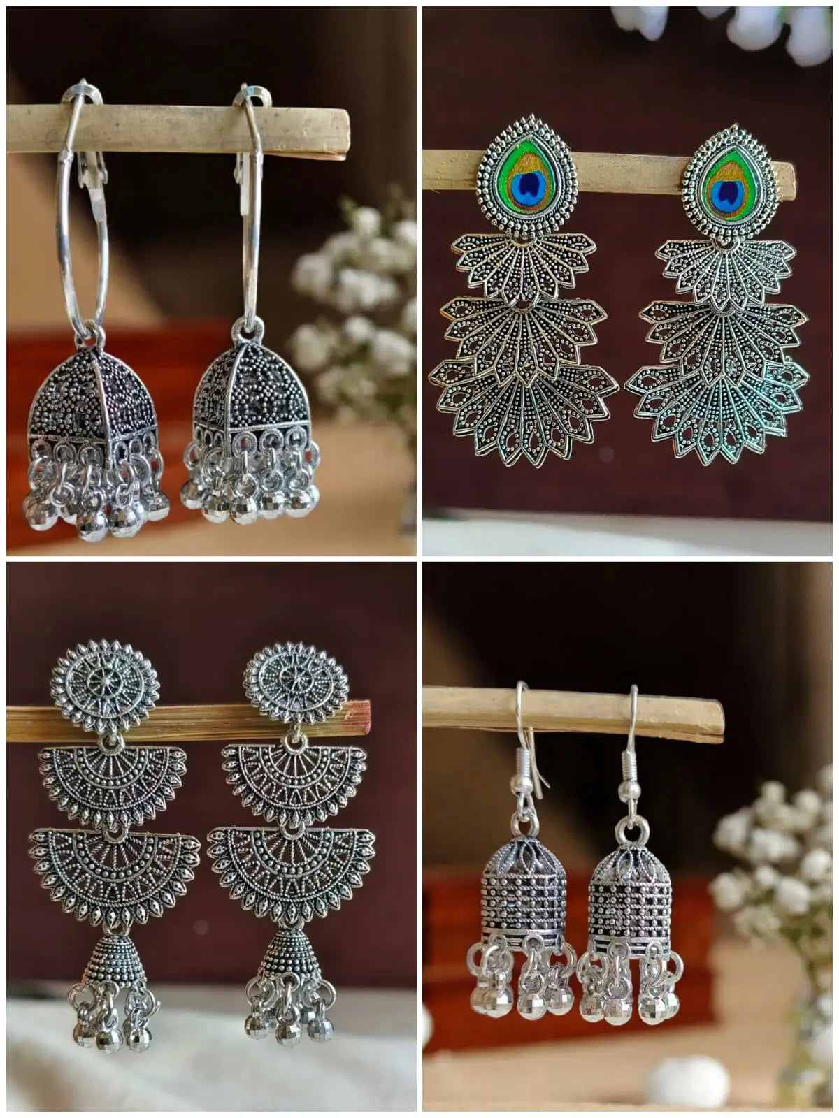 Elegant Party Wear German Silver Combo Earrings | Dynamic Jewelove