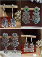 Elegant Party Wear German Silver Combo Earrings | Dynamic Jewelove