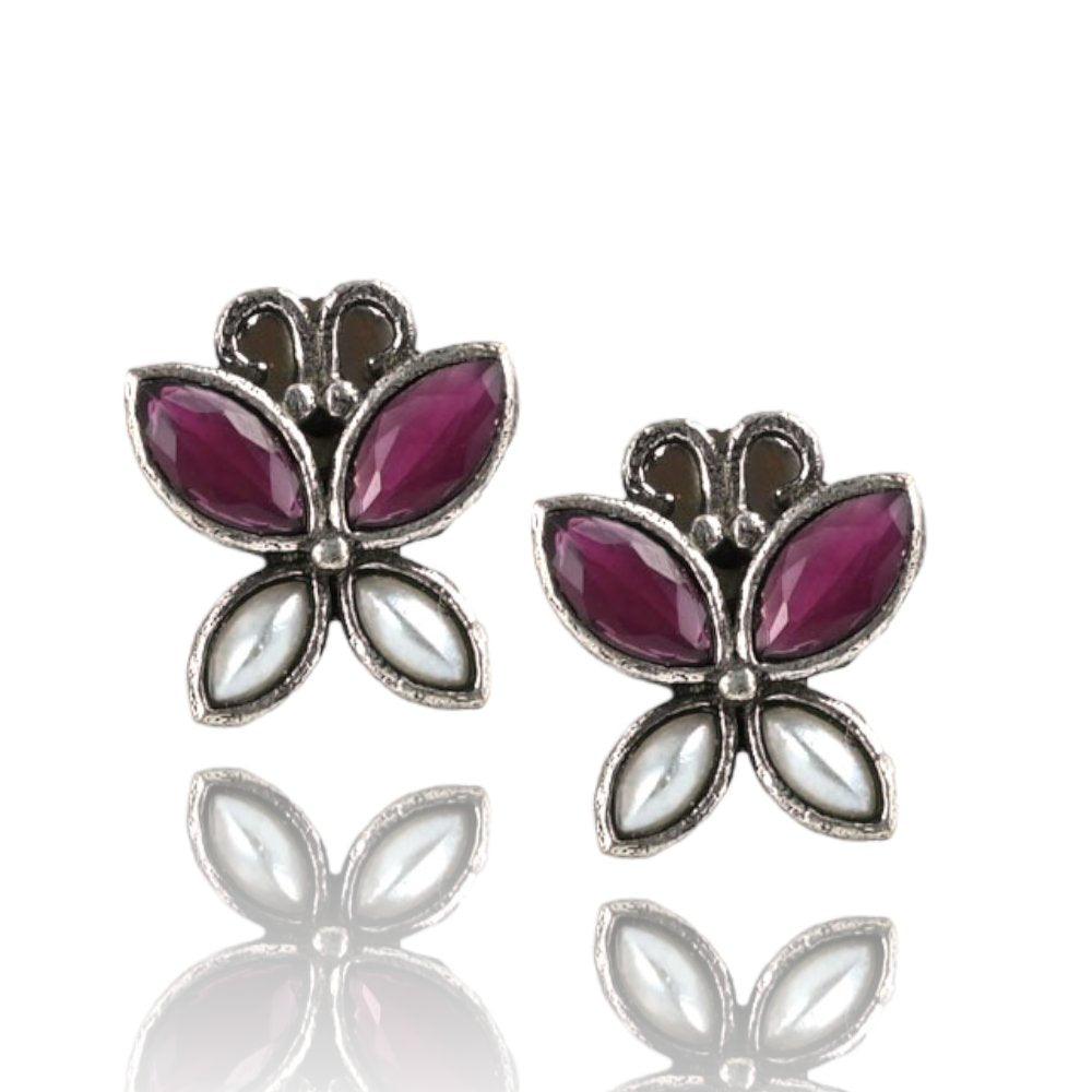 Silver Plated Stone Oxidised Studs | Dynamic Jewelove