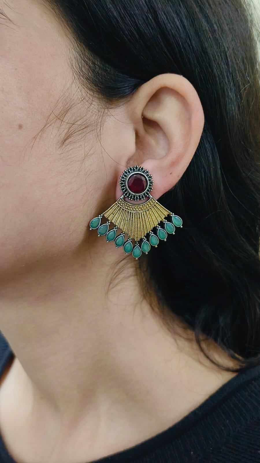 oxidised Stone Earrings 