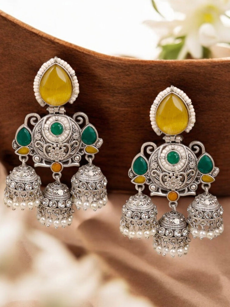 Shop Timeless Oxidized Jhumka with Stones for Special Occasions | Dynamic Jewelove