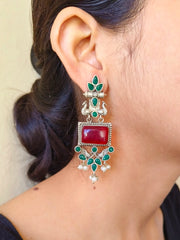 Silver Look-Alike Dangler Earrings for Elegant Ethnic Wear | Dynamic Jewelove