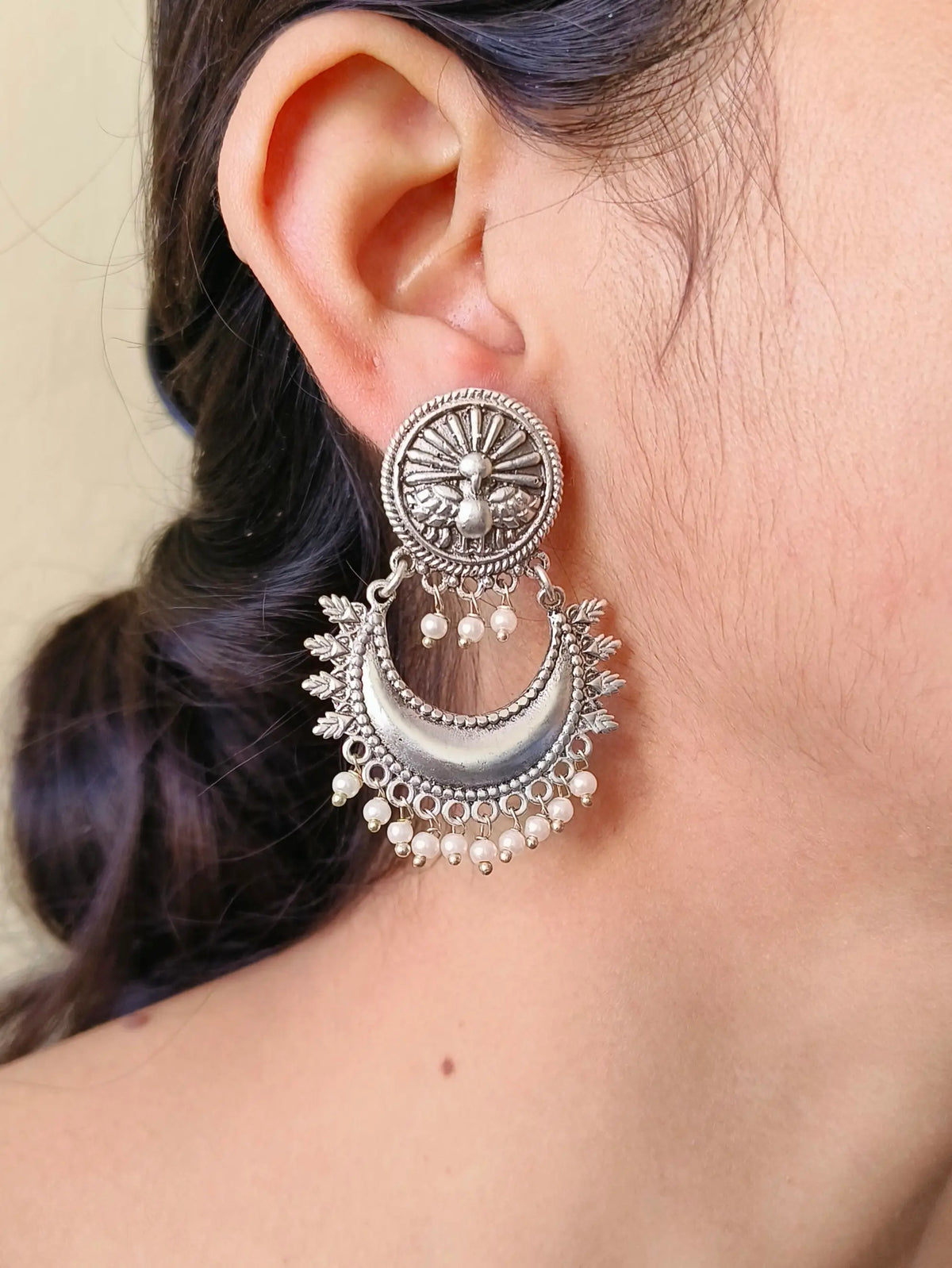 925 Silver Plated Chandbali Earrings with Timeless Elegance | Dynamic Jewelove