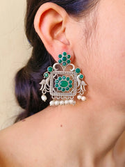 Festive Silver Replica Earrings with Intricate Design for Ethnic Wear | Dynamic Jewelove