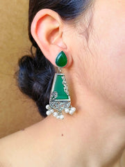 Designer Silver-Look Monalisa Dangler Earrings for Ethnic Wear | Dynamic Jewelove