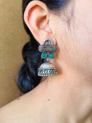 Traditional Oxidised Silver Jhumka Earrings with Intricate Details | Dynamic Jewelove