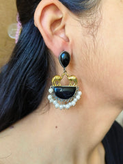 Timeless Two-Tone Monalisa & Pearl Camel Dangler Earrings | Dynamic Jewelove