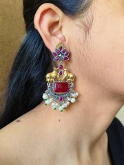 Two-Tone Nandi Dangler Earrings with Monalisa & Pearl Drops | Dynamic Jewelove