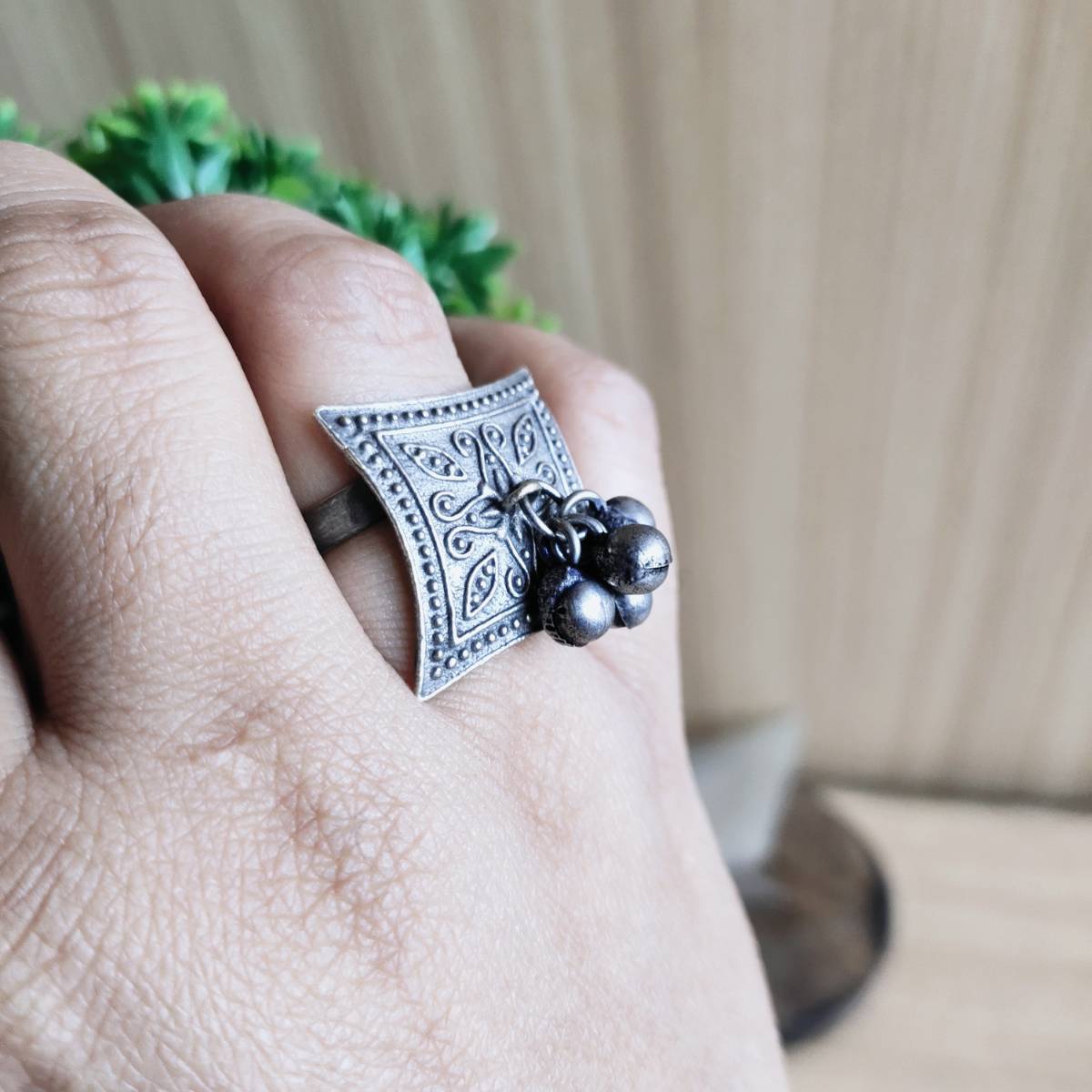 Silver Square Ghungroo Adjustable Ring | Dynamic Jewelove