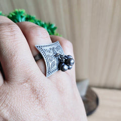 Silver Square Ghungroo Adjustable Ring | Dynamic Jewelove