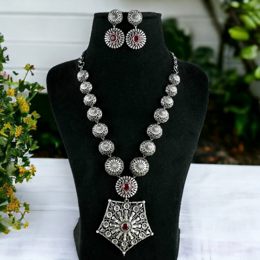 Elegant Silver Look Festive Long Necklace | Dynamic Jewelove