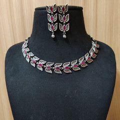 Silver Look Leaf Necklace with Dangler Earrings | Dynamic Jewelove