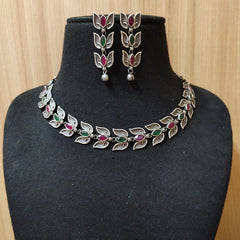 Silver Look Leaf Necklace with Dangler Earrings | Dynamic Jewelove