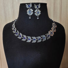 Antique Silver Floral Leaf Necklace Set | Dynamic Jewelove