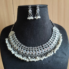 Oxidised Pearl Glow Party Necklace Set | Dynamic Jewelove