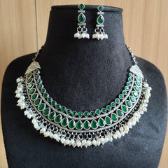 Oxidised Pearl Glow Party Necklace Set | Dynamic Jewelove