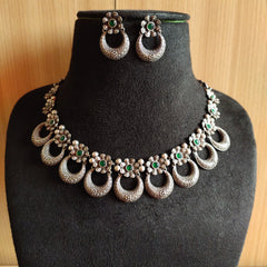 925 Silver Half-Moon Floral Necklace Set | Dynamic Jewelove